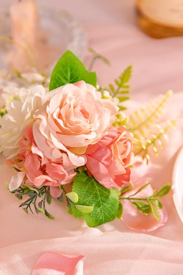 TINGE TIME 3Pcs Pre-made Cake Toppers，Silk Artificial Flowers Decor，Cake Decorations for Weddings, Birthdays, Party,Baby Shower,Celebration (PeachPink&White)