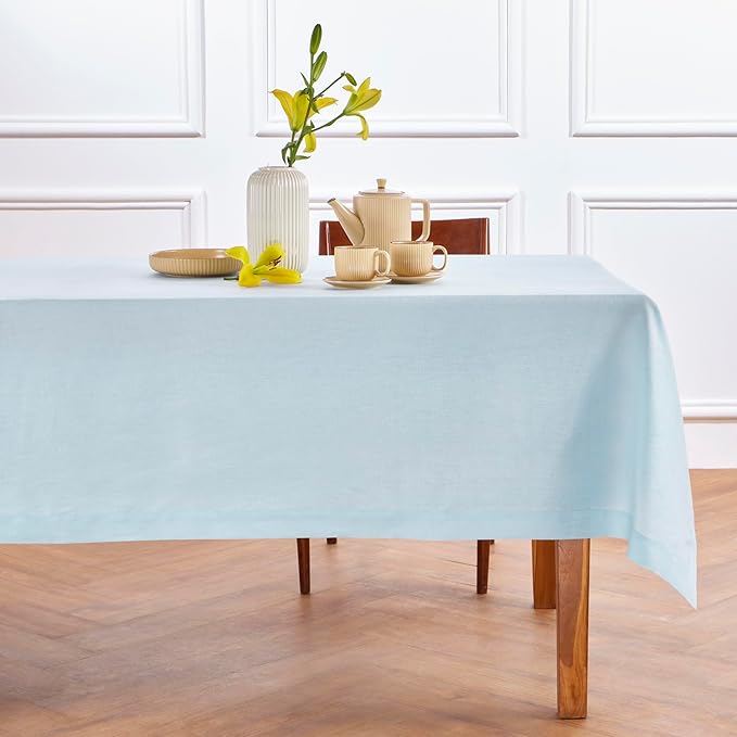 Solino Home Linen Tablecloth 60 x 90 Inch - 100% Pure Linen Ice Water Table Cloth for Rectangle Tables - Fete, Machine Washable Tablecloth for Spring, Easter