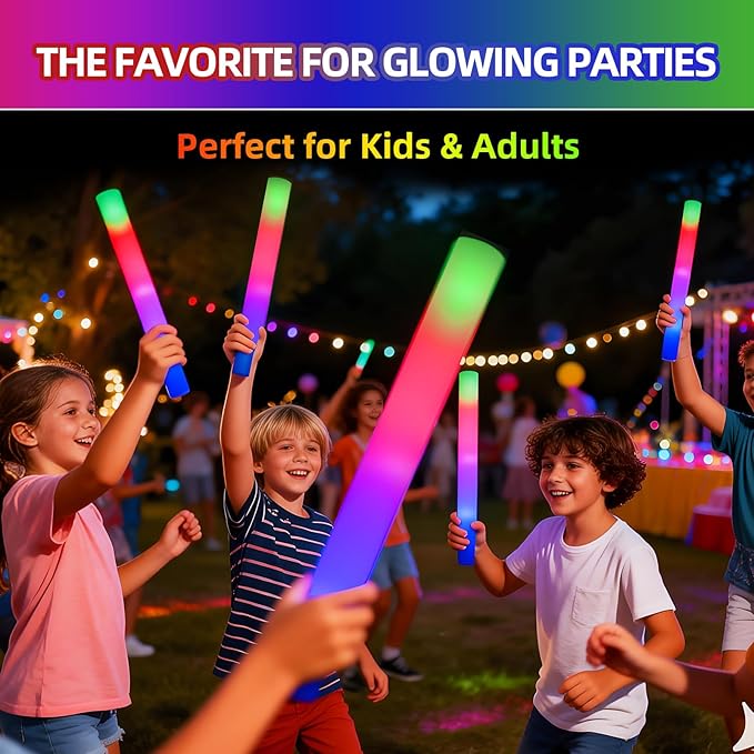 110 Pack Foam Glow Sticks Bulk Party Pack,Party Favors Supplies,3 Flashing Modes Glow In The Dark Party Supplies,Light Up Foam Sticks for Wendding Raves Camping Outdoor