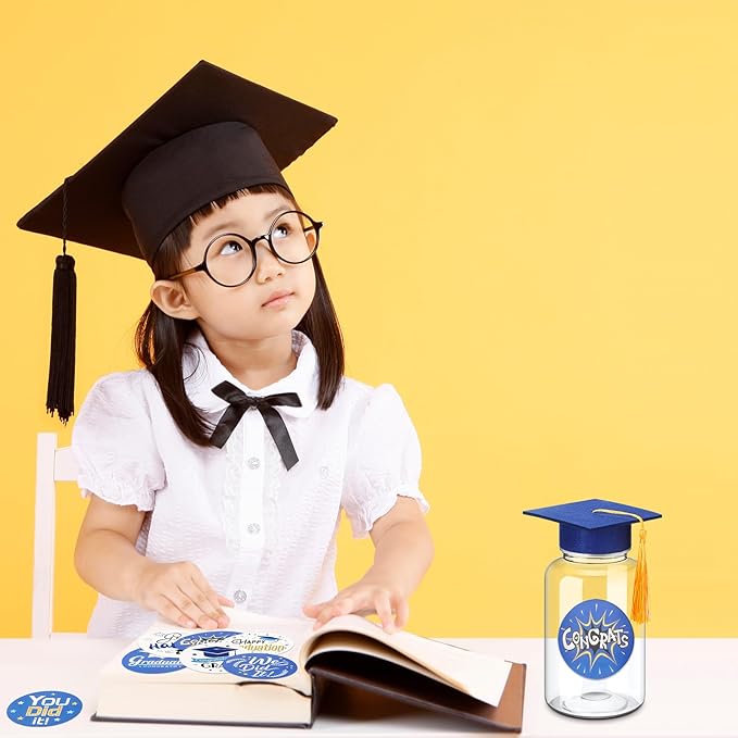 Boao 16 Sets Graduation Table Decoration Set with LED Light up Graduation Decorations for Class of 2026, Grad Jar, Felt Grad Hat and Stickers for High School College(Blue)