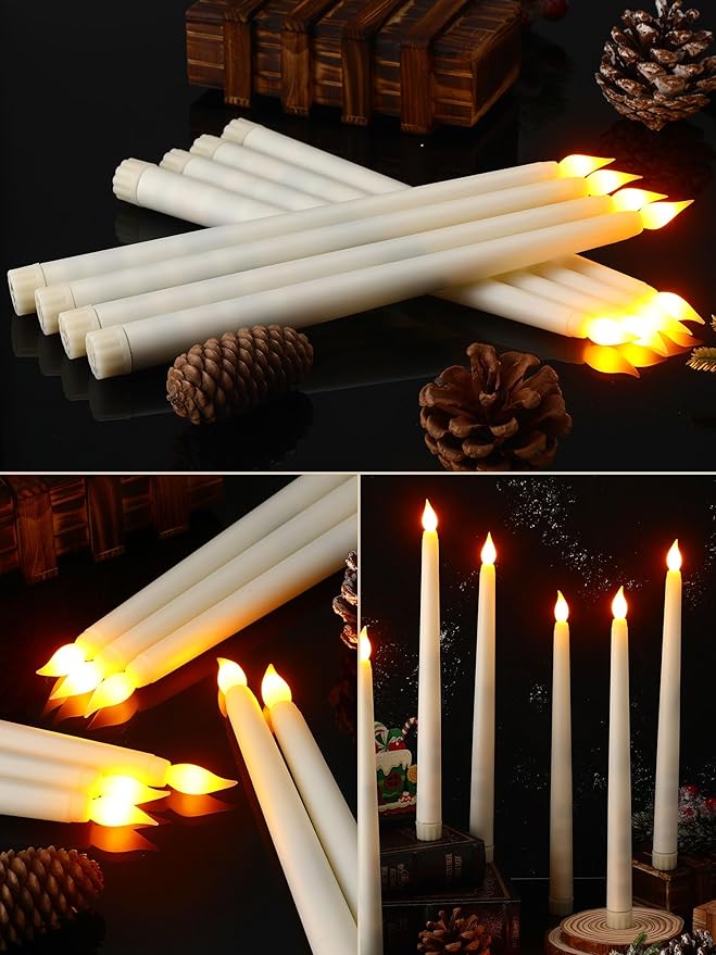 Retisee 80 Pcs 11 Inch Flameless Taper Candles LED Candles Bulk Battery Operated Taper Candle Flickering LED Candlesticks for Valentines Birthday Wedding Party Decor (Classic Style,Ivory)