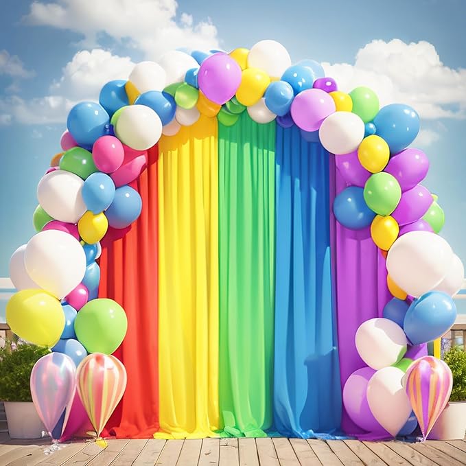 10x7FT Rainbow Backdrop Curtains, Wrinkle-Free Polyester Fabric with Rod Pockets, Colorful Party Decoration for Weddings, Birthdays, Engagements,Graduation and Holiday Photo Booth Props