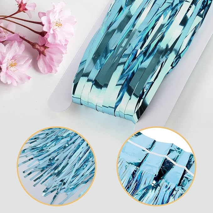 20 Pack Blue Foil Fringe Curtains 3.2ft x 9.8ft Foil Curtain Backdrop Metallic Tinsel Curtains Streamer Photo Booth Backdrop for Birthday Party Engagement Bachelorette Party Decorations