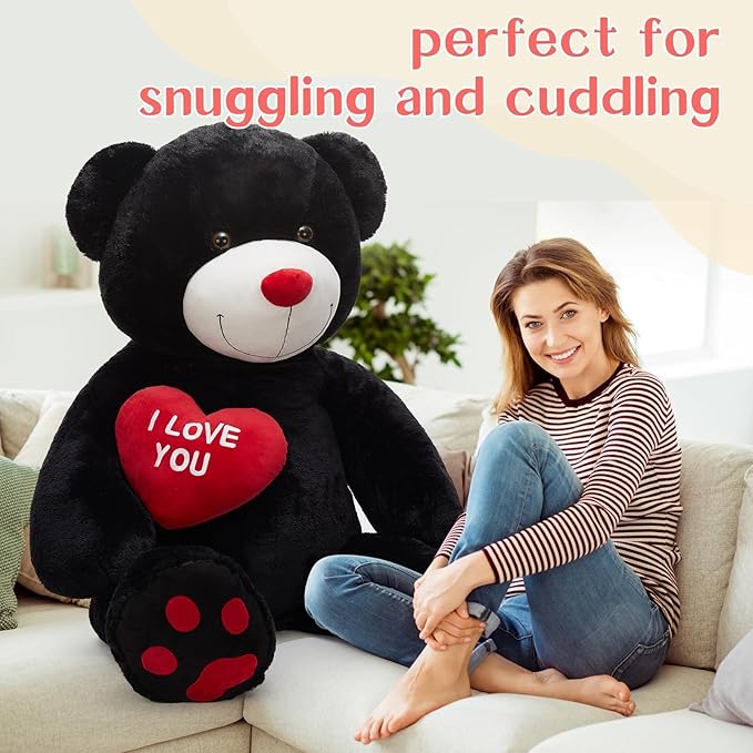 Tezituor Giant Teddy Bear 5 Feet - “I Love You” Red Heart Jumbo Human Size Stuffed Animals for Girlfriend,Boyfriend, Anniversary,Christmas, Valentines, Black