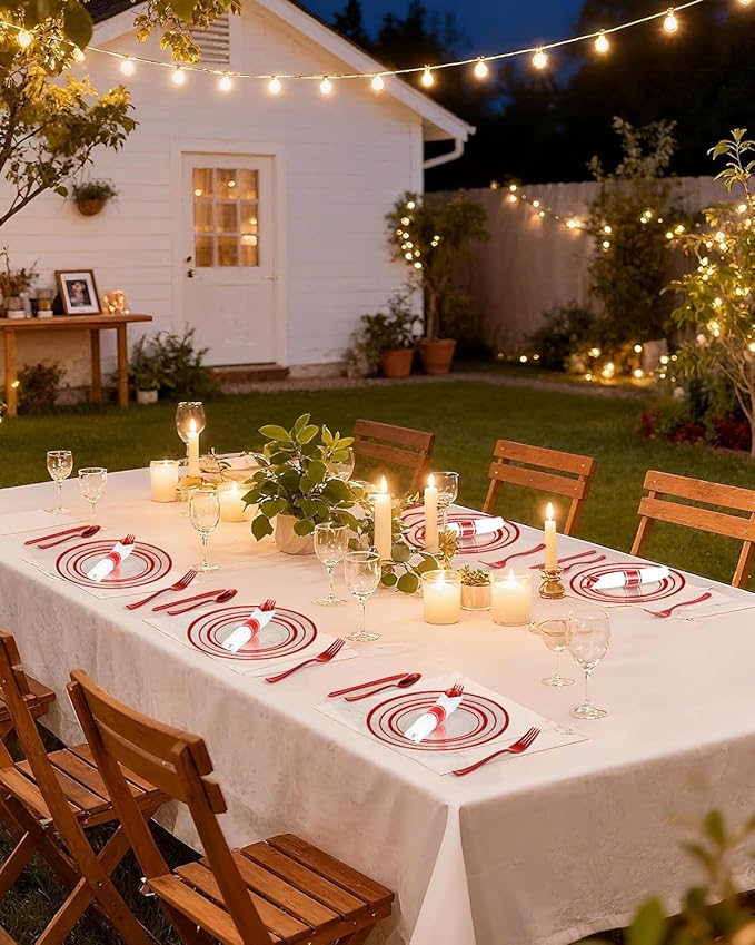 Goodluck 350 Piece Red Plastic Plates, Clear Plastic Silverware Disposable Plates Set, Include 100Plates, 50Pack Pre Rolled Napkins with Silverware, 50Cups for Party, Christmas, Graduation, Wedding