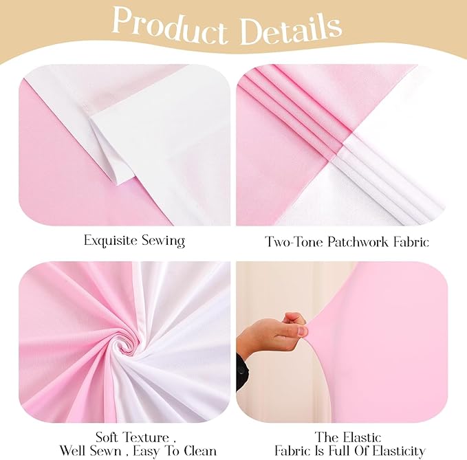 Pink and White Arch Backdrop Cover Set of 3 - Spandex Arch Covers 7.2FT 6.6FT 6FT Stretchy Fabric Backdrop for Wedding Ceremony, Bridal Baby Shower, Birthday Party, Photo Booth Background Decor