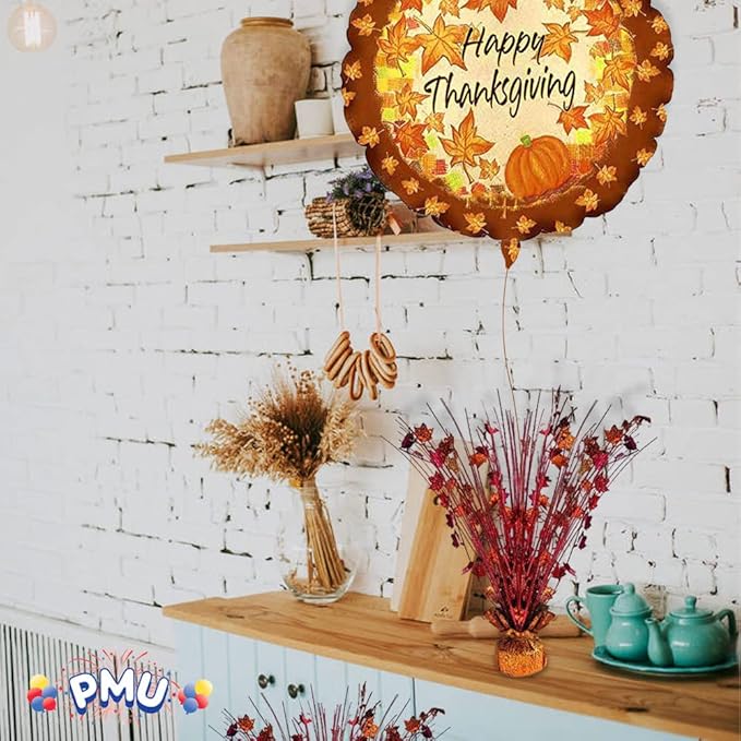 PMU 12Pc Thanksgiving Bursting Party Decoration for Autumn Harvest Seasonal Event, Fall Maple Leaves Table Centerpiece Metallic Foil Spray Centerpieces 15in