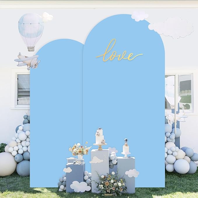 Wedding Arch Cover Set of 2 Baby Blue Arch Backdrop Cover 7.2ft, 6ft Spandex Fitted Backdrop Arch Covers Chiara Stand Cover Baby Shower Backdrop Coovers for Birthday Party Gender Reveal Decor