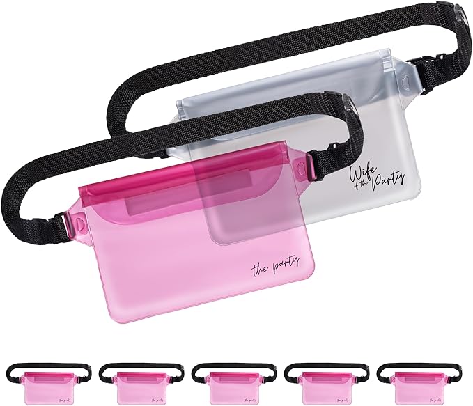 Waterproof Bachelorette Party Fanny Pack Set (7 Pack - Pink) 1 “Wife of the Party” Bride Fanny Pack and 6 “The Party” Bachelorette Fanny Packs | Bachelorette Party Favors I Bachelorette Gifts