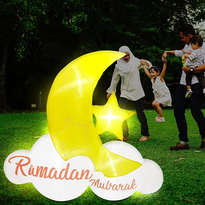 VIHOSE 5.5 ft Ramadan Mubarak Inflatable Holiday Outdoor Decorations and Holy Celebration Decor Blow Islamic Eid Decor Inflatable Muslim with LED Lights Celebrate Fasting Introspection and Prayer