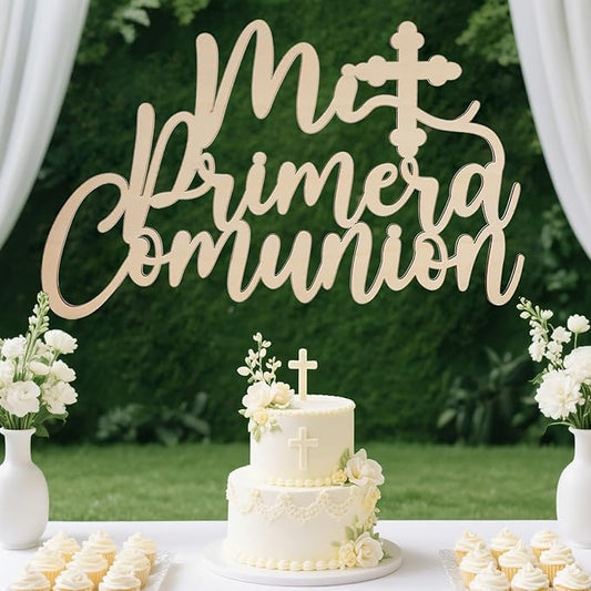 Mi Primera Comunión Wooden Sign - Baptism And First Communion Decoration, Religious Events Party Photo Booth Props, My Christening (Mi Primera Wooden Sign +)