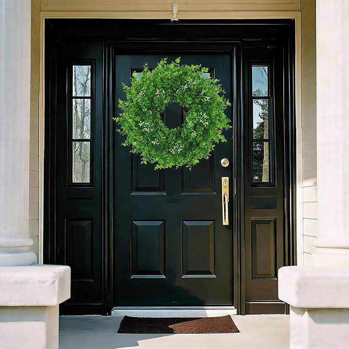 26'' Large Boxwood Wreath for Front Door Artificial Boxwood Leaves Greenery Outdoor Wreath for Porch Window Farmhouse Wall Home Decor Green Year Round Indoor Outdoor Spring Summer Fall All Seasons