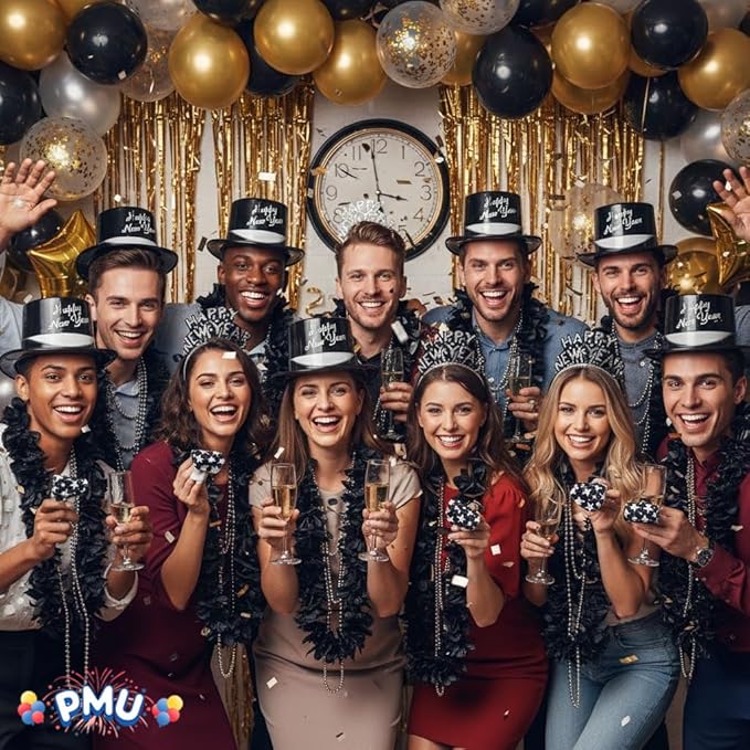 PMU New Year's Eve Party Supplies New Year's Eve Decorations Supplies, 2026 Silver Legend Illusion Party Kit Assortment for 50 Persons - Outfits for Adults, Men and Women (50/psn) Pkg/1