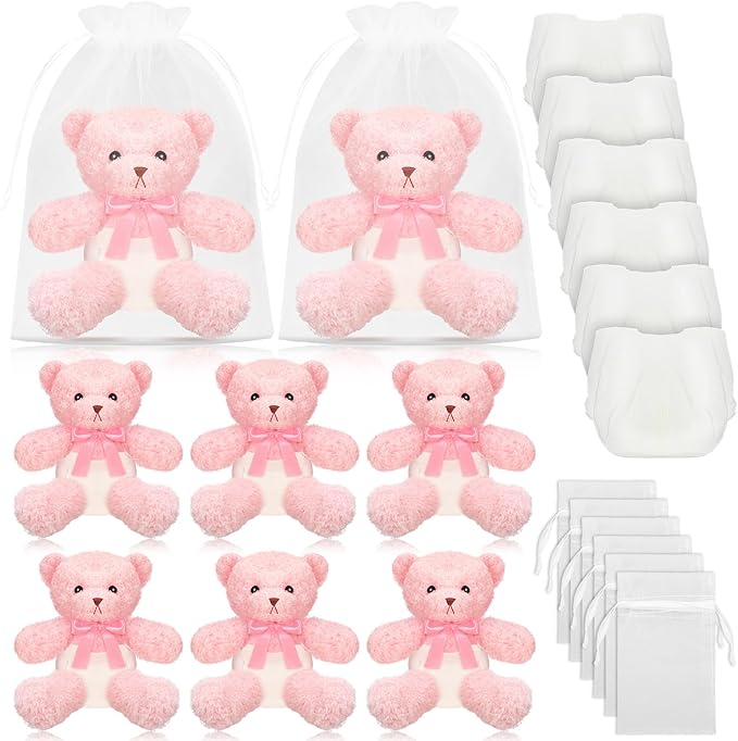 6 Sets Bear Blindfolded Diaper Changing Baby Shower Games Baby Dolls Diapers for Bridal Shower Gender Reveal Games Prizes Gifts for Adults Boys Girls (Pink)