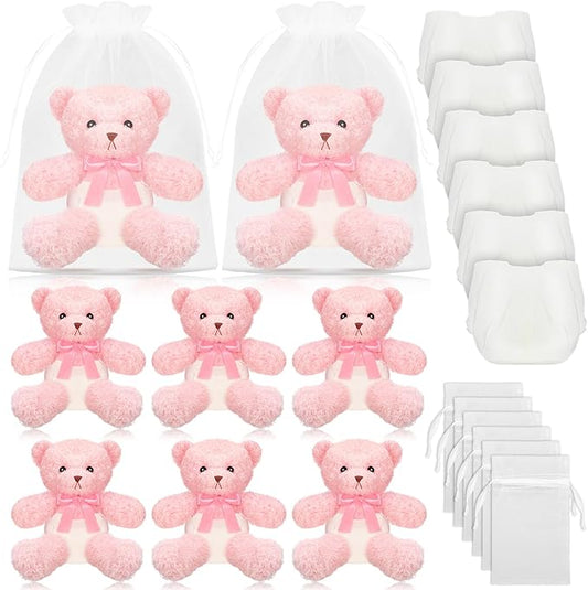 6 Sets Bear Blindfolded Diaper Changing Baby Shower Games Baby Dolls Diapers for Bridal Shower Gender Reveal Games Prizes Gifts for Adults Boys Girls (Pink)