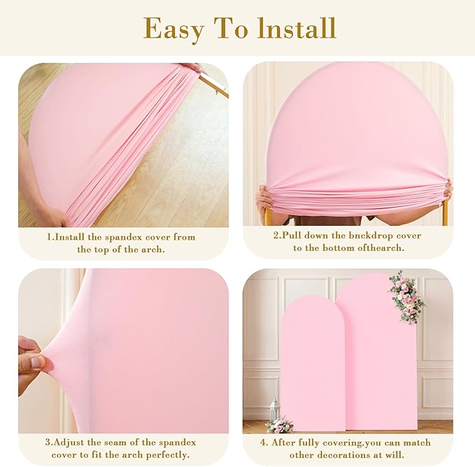 Pink Photo Arch Backdrop Cover Set of 2 for Baby Shower Party 7.2ft and 6ft Arch Covers Stretchy Backdrop Spandex Arch Stand Covers for Girls Birthday Wedding Bridal Shower Background Decorations