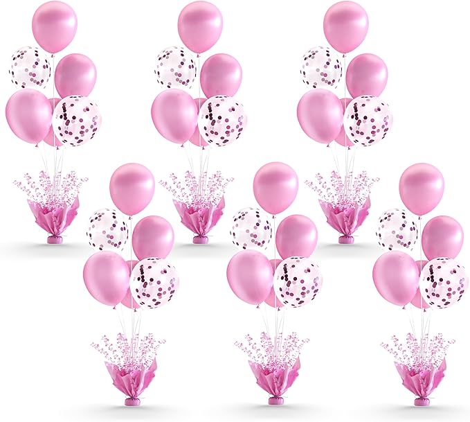 6 Set Pink Table Balloons Foil Spray Centerpiece with Pink and Confetti Balloons Stand Kit for Birthday Party Girls Baby Shower Wedding Bridal Shower Prom Graduation Table Decorations