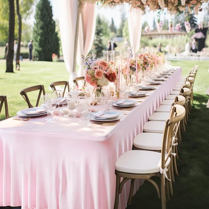 6 Packs Pink Table Clothes for 6 Foot Rectangle Tables, One-Piece Wrinkle Resistant Stretch Spandex Table Covers with Skirt for Event Banquet Wedding Birthday Party