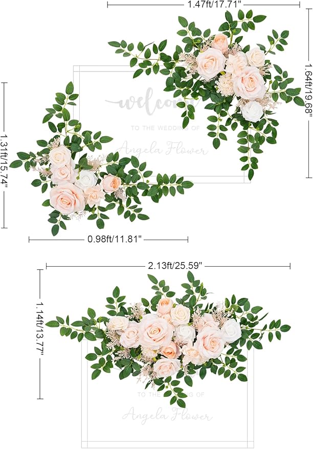 2pcs Babypink Deluxe Welcome Sign Artificial Flowers Wedding Backdrop Garland Hanging Floral Arrangements for Ceremony Reception Entryway Board Sweetheart Table