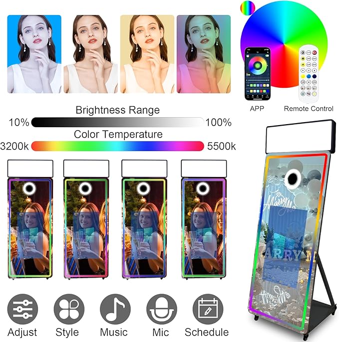 Magic Mirror Photo Booth,Mirror Photo Booth Interactive Touch Screen with Flight Case, Built-in Mini PC with Instant Print and Sharing for Event Party Wedding Rental (Black, 32''Screen+Printer)