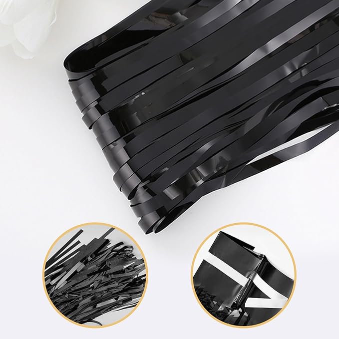 40 Pack Black Foil Curtain Backdrop Metallic Tinsel Foil Fringe Curtains Photo Booth Props for Birthday Party Decoration Christmas Holiday Halloween New Year Party Supply
