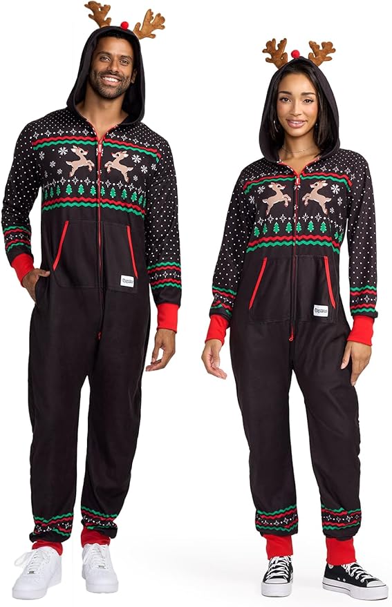 Tipsy Elves Christmas Onesies for Adults - Comfy Unisex Matching Holiday Jumpsuits with Convenient Pockets
