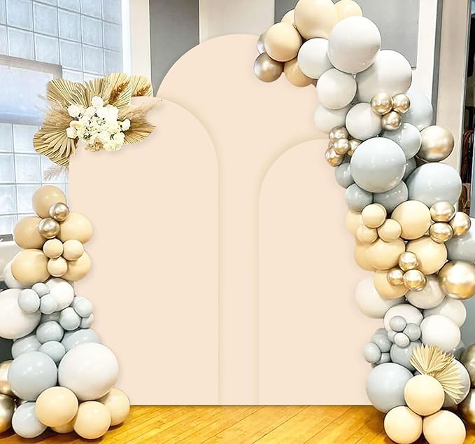 Spandex Fitted Wedding Arch Cover Set of 3 Beige Arch Backdrop Cover 6FT 6.6FT 7.2FT Arches Wall Covers Balloon Arches Covering Fabric for Baby Shower Happy Birthday Party Celebration