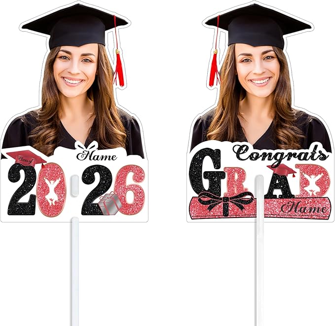 Personalized Graduation Face Fan 2026 Grade Custom Double Sided Face Cutout Fan with Handle Photo Booth Prop Party Supplies(B-Rose Gold Pink,24pcs)