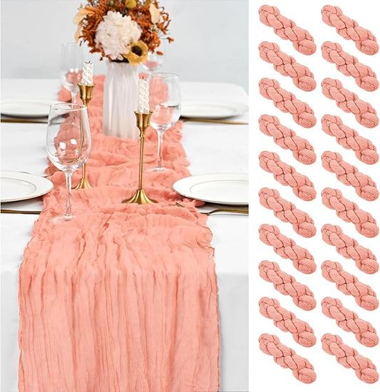 20 Pack Coral Table Runner 10Ft Cheesecloth Table Runner Boho Gauze Table Runners Romantic Long Sheer Fabric Cheese Cloth Table Runners for Wedding Party Bridal Shower