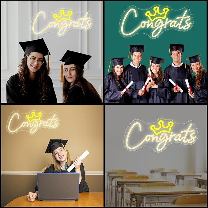 Congrats Grad Neon Sign with Crown, Graduation Decorations 2026 Congrats Led Light Signs for Wall Decor, Bedroom Bar Club Colleges Wedding Birthday Party Decor Gifts