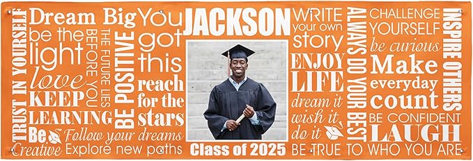 Let's Make Memories Personalized Graduation Banner - Graduation Party Decorations - Customized Congratulations Banner - Class of 2025 - Indoor/Outdoor Vinyl - Big Dreams - Orange - 8 ft.