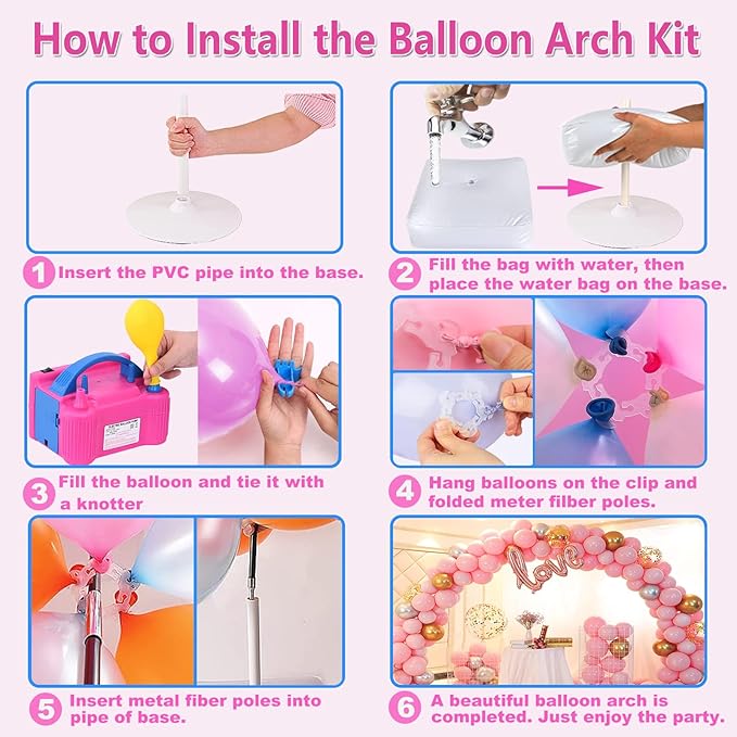 Balloon Arch Kit and Balloon Pump Electric, 10ft Wide Adjustable Balloon Arch Stand With 100Balloons 2Balloon Stands For Wedding Anniversary Birthday Mother's Day Party Decoration Graduation Ceremony