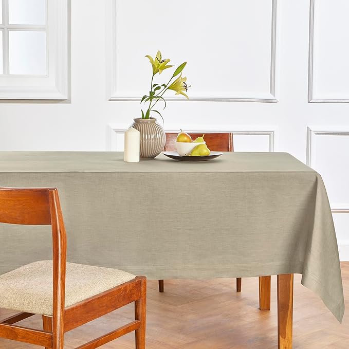 Solino Home Linen Tablecloth 60 x 108 Inch - 100% Pure Linen Vintage Khaki Table Cloth for Rectangle Tables - Fete, Machine Washable Tablecloth for Spring, Easter