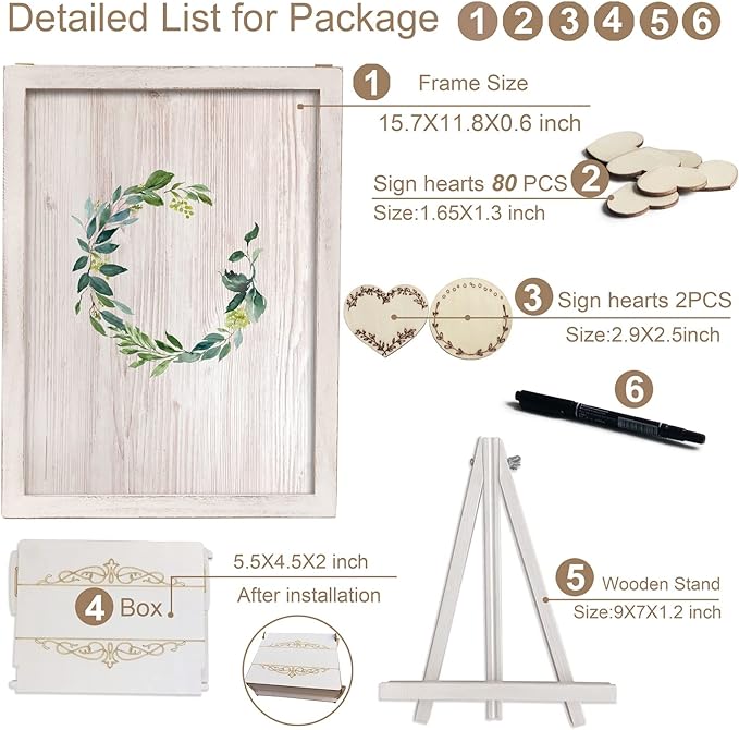 Y&K Homish Wedding Guest Book Alternative, Rustic Wedding Decorations for Reception, Favors for Guests 80 Hearts Green Wreath (Antique White)