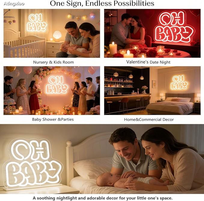 Oh Baby Neon Sign for Backdrop Wall Decor,OH Baby light up sign for Valentine’s Day, Nursery Wall Decor & Shower Backdrop for Arch Game Room Gift for Boy Girlfriend