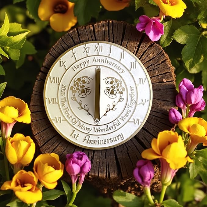 Anniversary Sundial Gift for A 1st Wedding Anniversary in 2026 - Recycled Metal Home Decor Or Garden Present Idea - Handmade in UK for Him, Her Parents Or Couples 1 Year Celebration