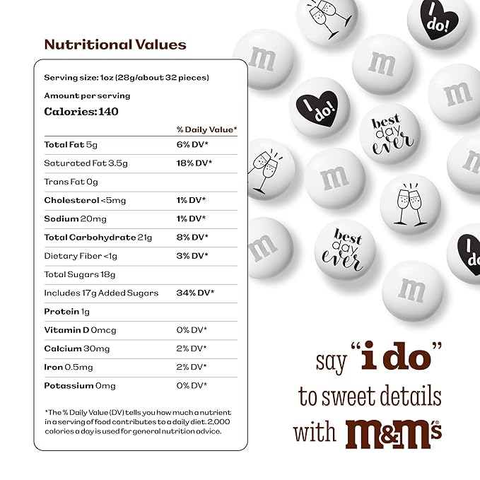 M&M’S WORLD Wedding Themed Milk Chocolate Candy - 5lbs Assorted Pre-designed Just Married, I Do Wedding Decoration White Wedding M&M'S Candy