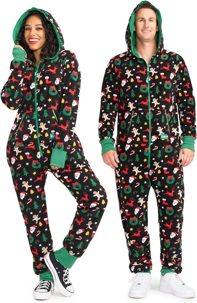 Tipsy Elves Christmas Onesies for Adults - Comfy Unisex Matching Holiday Jumpsuits with Convenient Pockets