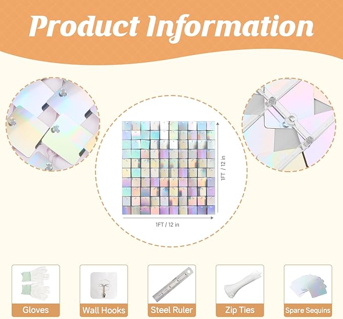 4 FT x 6 FT Iridescent Silver Shimmer Wall Backdrop,Shiny Sequins,24PCS Sequins Backdrop Decoration Panels,Photo Background Decorations for Birthday Party Wedding Anniversary Graduation Baby Shower