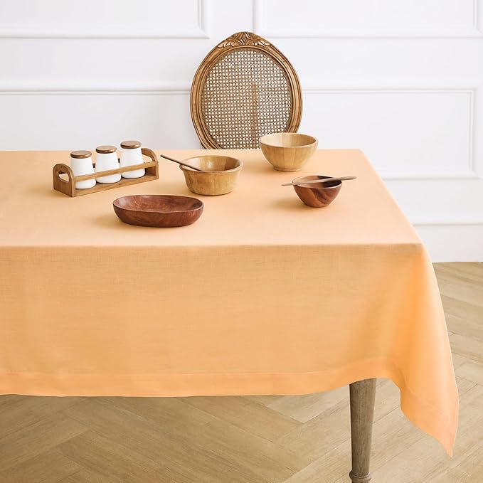 Solino Home Linen Tablecloth for Rectangle Tables 60 x 120 Inch - 100% Pure Linen Peach Table Cloth - Fete, Machine Washable Cloth Tablecloth for Valentines, Spring, Easter