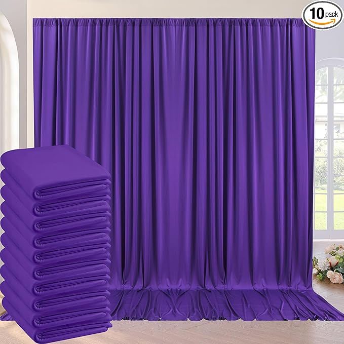 50ft x 10ft Wrinkle Free Purple Backdrop Curtains for Parties,Soft Silk Polyester Wedding Backdrop Drapes,10 Panels 5x10ft Photo Back Drop Curtain for Themed Birthday Party Photography Background