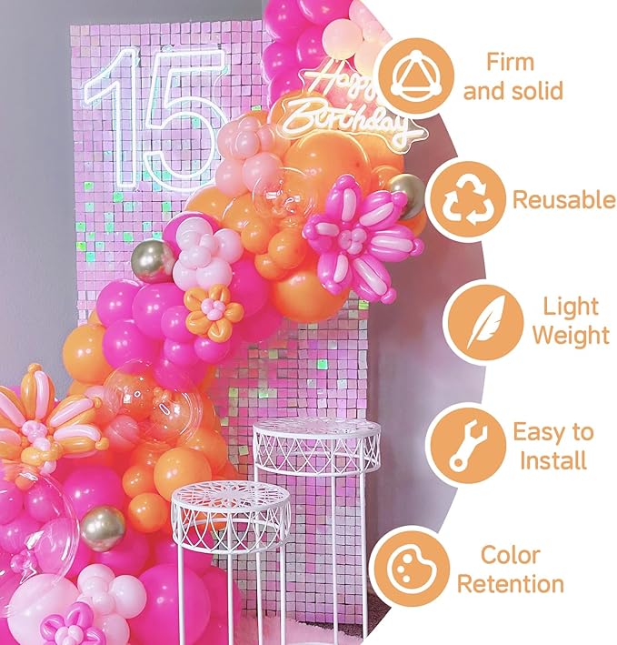 Iridescent Pink Shimmer Wall Backdrop,Shiny Sequins,24Pcs Sequins Backdrop Decoration Panels,Glitter Bling Photo Background Decorations for Birthday Party Wedding Anniversary Graduation