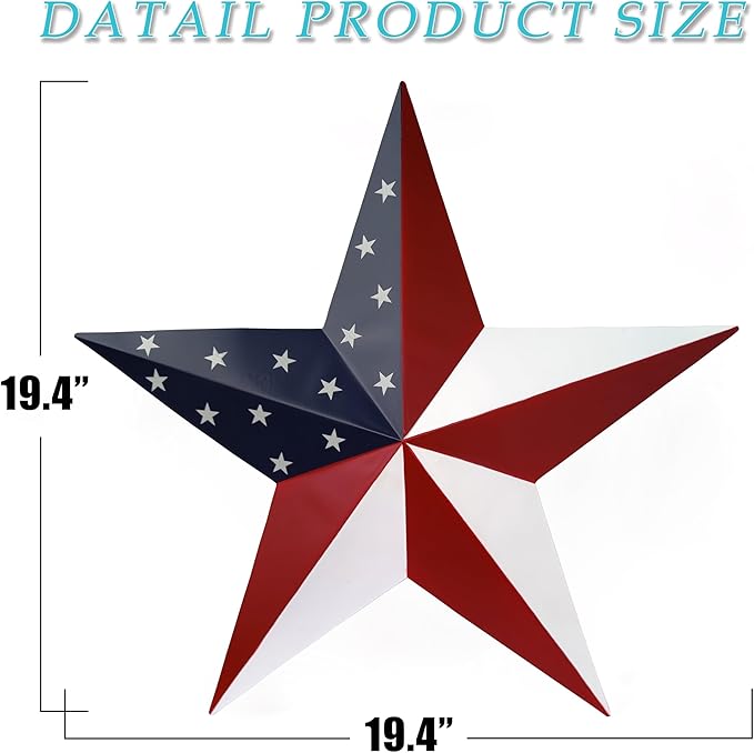 JoyEvy American Barn Star US Flag Stars Indoor Outdoor Decor, Metal Patriotic Star Wall Decoration, Texas Stars for Outside Rustic Vintage Western Country Home Farmhouse Wall Ornament(19.4inch)