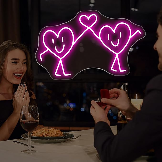 Cute Twin Heart Neon Sign - 5-Level Dimmable USB Pink Neon Signs & Valentine's Day Decor, Ideal for Weddings, Parties, Shop Walls, Teen Girl Bedroom Wall Art