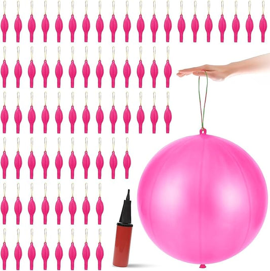 200 Pcs Punch Balloons Heavy Duty Punching Balloon Halloween Party Favors with Rubber Band Handle and Air Pump for Birthday Halloween Goodie Bag Stuffer Supply (Pink)
