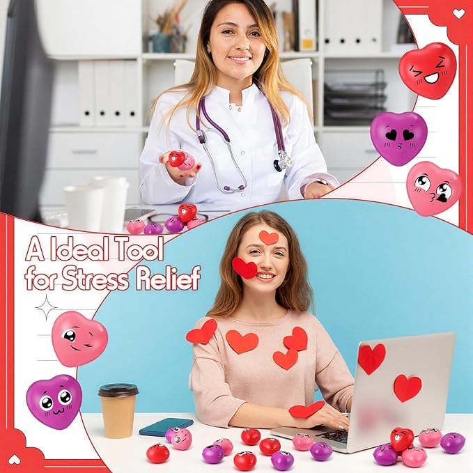 300 Pieces Valentine Day Heart Stress Balls 1.5 Inch Mini Stress Relief Balls Small Heart Shape Ball Kids Adults Wedding School Carnival Gift (Expression)