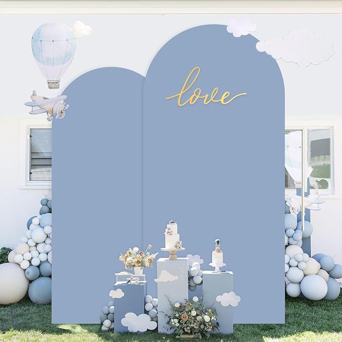 Metal Arch Stand and Cover 7.2FT, 6FT Set of 2 Wedding Arch Stand Backdrop Party Arched Frame with Dusty Blue Arch Cover Arched Backdrop Stands Cover for Birthday Bridal and Baby Shower Ceremony Decor