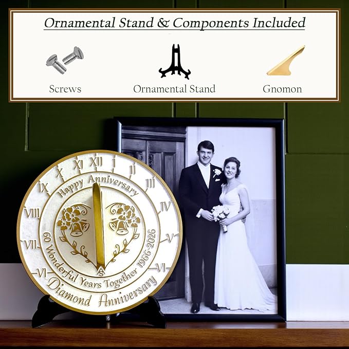Anniversary Sundial Gift for 60th Diamond Wedding Anniversary in 2026 - Recycled Metal Home Decor Or Garden Present Idea - Handmade in UK for Him, Her Parents Or Couples 60 Year Celebration