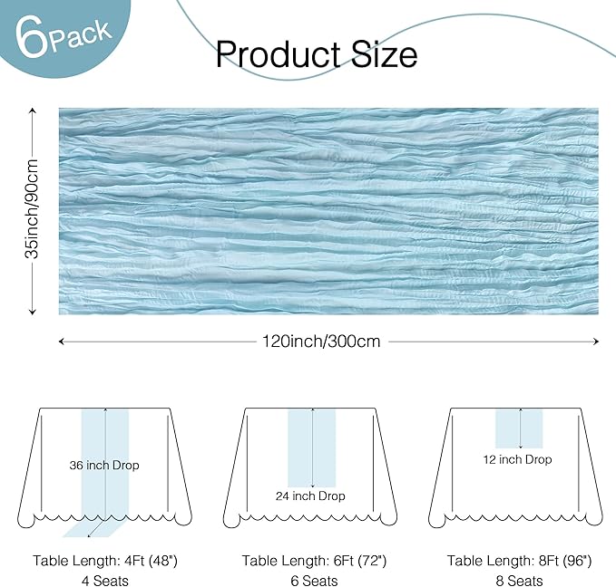12 Pack Cheesecloth Table Runner 120 Inch Boho Rustic Gauze 10 FT Dusty Blue Cheese Cloths Table Runners Decorations for Spring Summer Birthday Party Baby Shower Wedding Holiday Home Decor