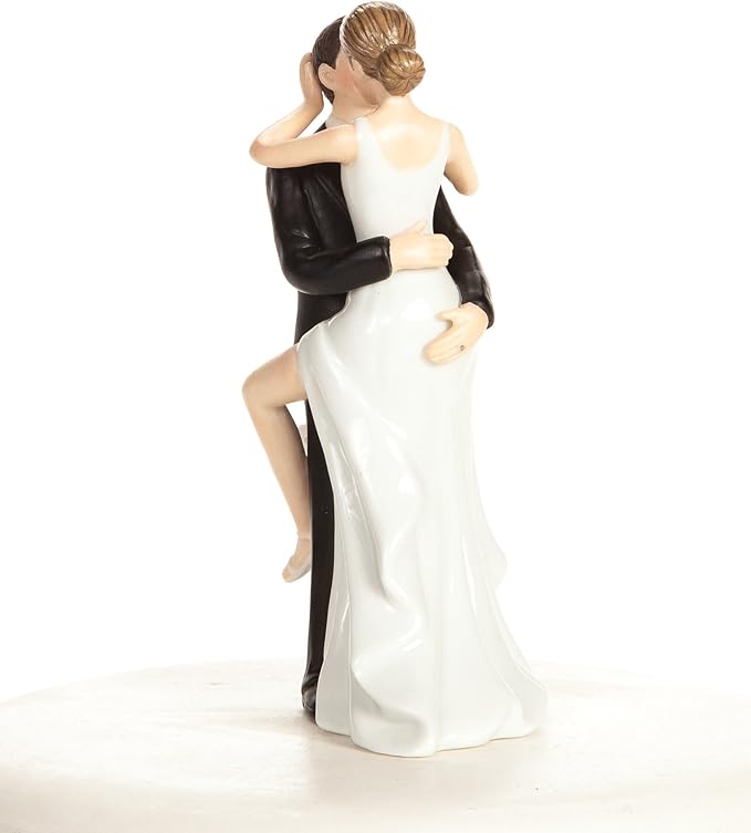 Wedding Collectibles Funny Kissing Wedding Cake Topper with Bride and Groom | Fun, Humorous Figurine | Fine Porcelain | 5.5 Inches